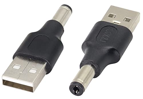 AAOTOKK (2 Pack 5V DC to USB Adapter DC5.5 × 2.1 mm Power Converter Plug USB 2.0 A Male to DC 5.5×2.1mm Male DC Barrel Power Plug Charger Cord…