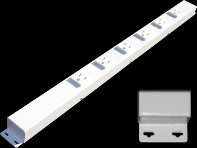 24" Hardwired Power Strip (NO Power Cord), 6 Vertical Outlets (NOT Tamper Resistant), with Ears (with mounting tabs on Both Ends), 15A (NOT a 20 Amp