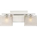 Quoizel Westcap Modern Vanity Lights, 2-Light, 15 Inch Brushed Nickel Bathroom Lighting Fixtures Over Mirror, Sandblasted Glass, G9 Bulb, Transitional