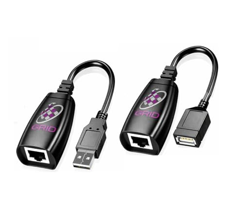 POE-Jack Grid Networking USB Extender Over Network Cable (Cat6a, Cat6, Cat5e, Cat5) up to 150ft. RJ45, Male USB, Female USB Connections. GR-USBEXT