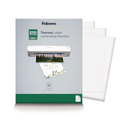 Fellowes Thermal Clear Laminating Pouches, Letter Size Sheets, 3 Mil, 200pk