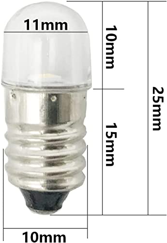 GutReise E10 LED Bulbs 6V Cold White,10pcs AC/DC E10 Miniature Screw LED Lamps 0.5Watts 65Lm (6V, Cold White)