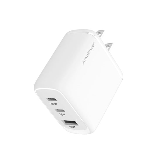 USB C Charger, Amaitree 3-Port GaN Compact Flat-style Wall Charger, PD3.0 65W Fast Charger USB C Block for iPhone 17/16/15/MacBook/Galaxy