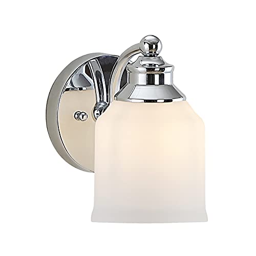 JONATHAN Y 7.5" Chrome Modern Farmhouse LED Vanity Light Wall Sconce Fixture, Frosted White Glass Shade, Dimmable Wall Lamp for Bathroom Mirror