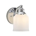 JONATHAN Y 7.5" Chrome Modern Farmhouse LED Vanity Light Wall Sconce Fixture, Frosted White Glass Shade, Dimmable Wall Lamp for Bathroom Mirror