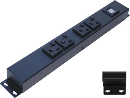12” Hardwired Power Strip (NO Power Cord), 4 (NEMA 5-20R) Vertical Outlets (NOT Tamper Resistant), with Ears (with mounting tabs on Both Ends), 20