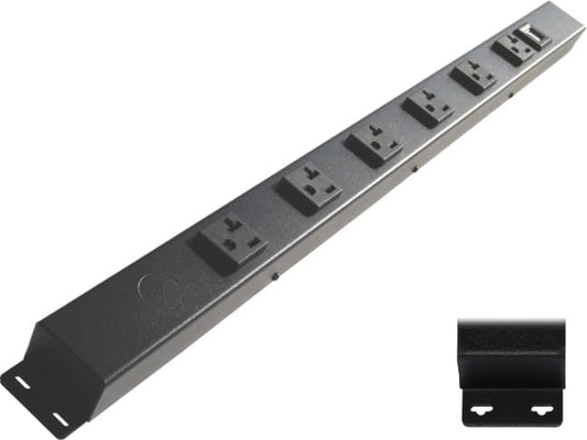 24” Hardwired Power Strip (NO Power Cord), 6 (NEMA 5-20R) Vertical Outlets (NOT Tamper Resistant), with Ears (with mounting tabs on Both Ends), 20