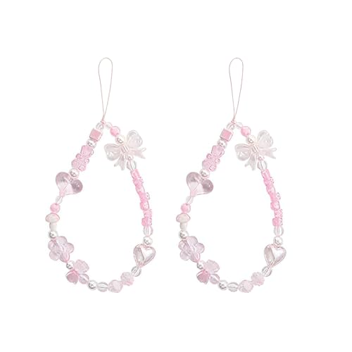 Galepromot 2Pcs Pink Acrylic Beaded Mobile Phone Straps Anti-Lost Hand Strap Pendant Hanging Rope Phone Wrist Hand Lanyard Home Cell Phone Charms
