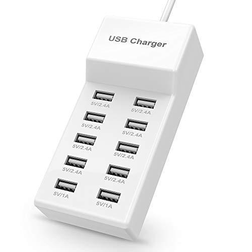 USB Charger USBA Wall Charger with Rapid Charging Auto Detect Technology Safety Guaranteed 10-Port Family-Sized Smart USB-A Ports for Multiple Devices