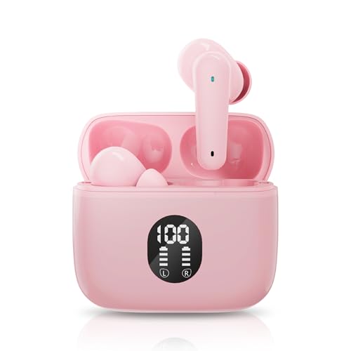 MyJoy Classic Sweatproof Wireless Bluetooth Earbuds, Dual Microphone, IPX5 Noise-Reducing Commute & Workout Earbuds with 7-Hour Playtime, Pink