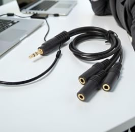 Tnyvm Black Headphone Splitter Cable 3.5mm 3 Way Splitter Adapter Aux Cable for Speaker MP3 Player Plated Adapter 3-Pole Plug to 3 Way, Earbuds