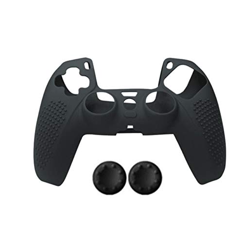 Soft Anti-Slip Silicone Protective Case Cover Skin Grip with Joystick Caps for PS5 Controller Gamepad (Black)