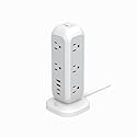 [White Lunar] Power Strip Tower with Surge Protector - 11 AC Outlets, 4 USB Ports (2 USB-A & 2 USB-C), 6ft Heavy-Duty Flat Plug Extension Cord