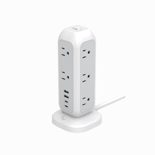 [White Lunar] Power Strip Tower with Surge Protector - 11 AC Outlets, 4 USB Ports (2 USB-A & 2 USB-C), 6ft Heavy-Duty Flat Plug Extension Cord