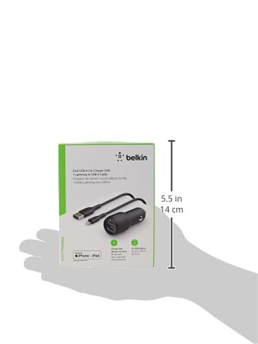 Belkin 24-Watt Dual USB Car Charger - 2 12W USB-A Ports with Lightning Cable - Fast Charging for Apple iPhone, Samsung Galaxy, AirPods, & More - USB-C