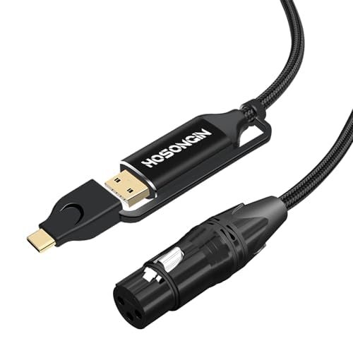 HOSONGIN XLR to USB C 6 Feet, 2-in-1 XLR Female to (USB Type A + C) Professional Recording Cable for Microphones to Phone/Pad/PC, Compatible with