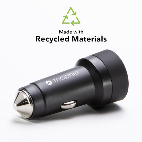 Mophie 42W Dual USB-C + USB-A Car Charger, Universal AUX Compatibility, LED Indicator, Fast Charging, Multi-Device