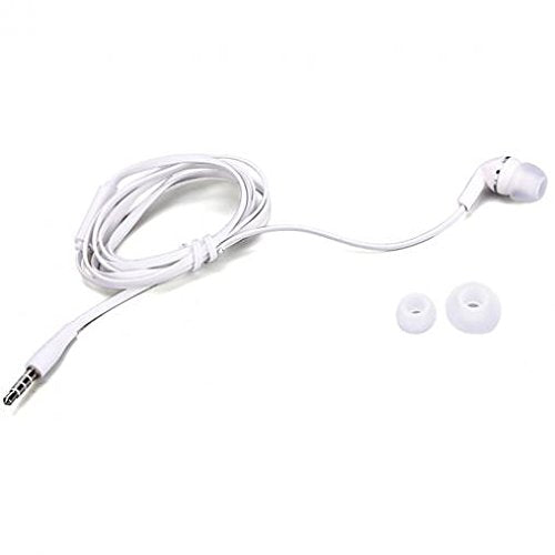 Premium Flat Wired Headset Mono Hands-Free Earphone w Mic Single Earbud Headphone in-Ear [3.5mm] White for Samsung Galaxy J3, J5, J7, Note 3 4 5…
