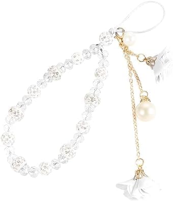 JJLFresheners White Mobile Phone Lanyard Universal Phone Chain,Pearl Beaded Lanyard Wrist Strap Anti Lost Charm Strap Fashion Case Keychain Wallet