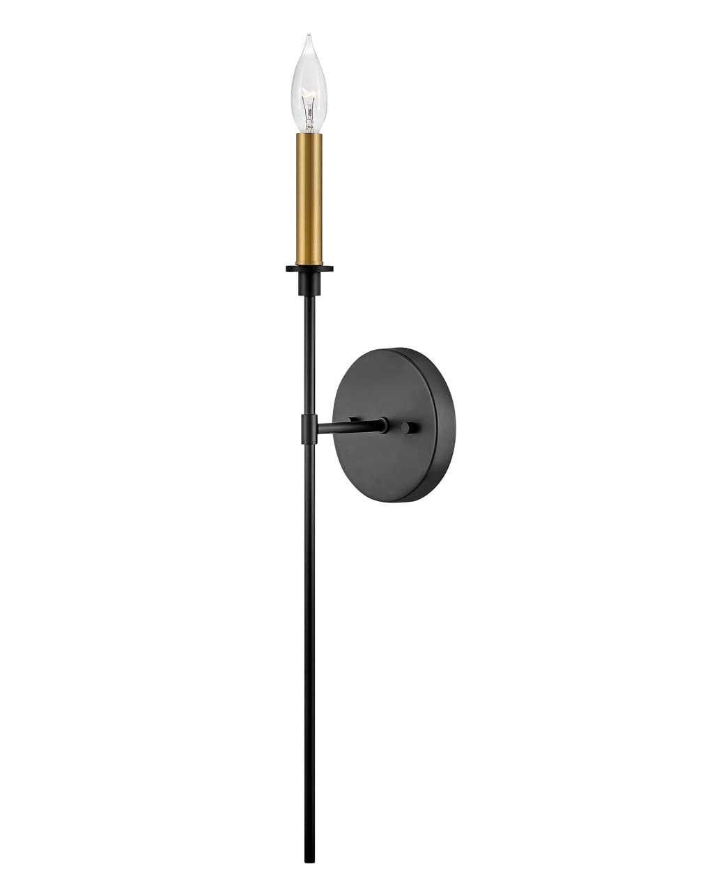 Lark Hux 83070BK Single Light Candle Wall Sconce, Traditional Torch, Slender and Elongating, Black and Lacquered Brass