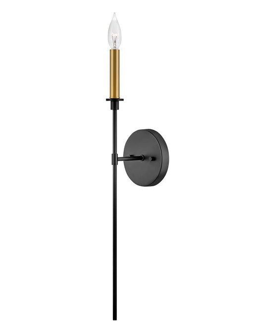 Lark Hux 83070BK Single Light Candle Wall Sconce, Traditional Torch, Slender and Elongating, Black and Lacquered Brass