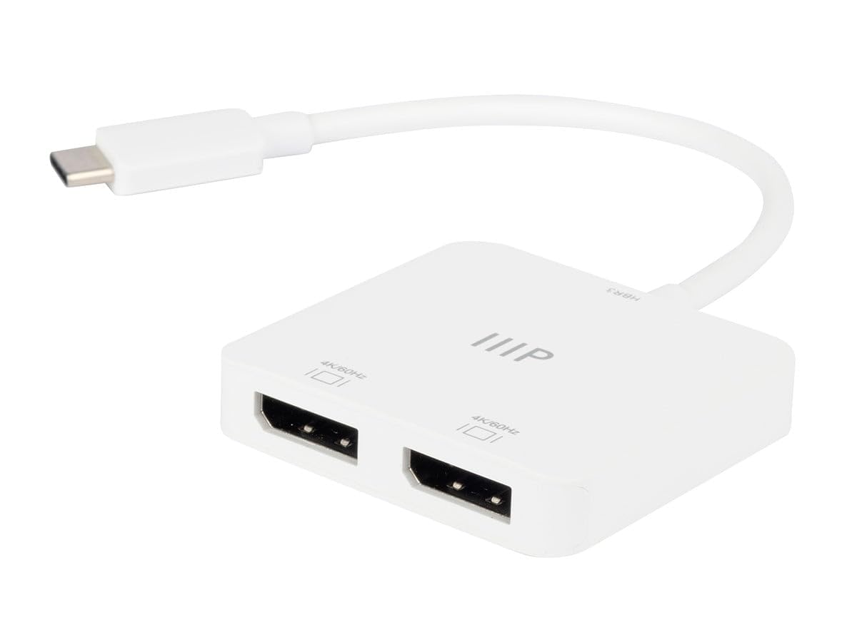 Monoprice USB-C to Dual 4K DisplayPort Adapter (Dual 4K@60Hz) HDR, Supports MST, SST, and Mirror Modes, Portable, Compatible with Thunderbolt 3