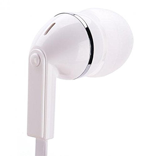 Premium Flat Wired Headset Mono Hands-Free Earphone w Mic Single Earbud Headphone in-Ear [3.5mm] White for Samsung Galaxy J3, J5, J7, Note 3 4 5…
