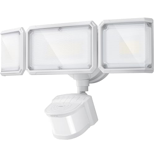 LEPOWER-TEC Zero Blind Spots Outdoor Security Light with 240° & 100ft Dual PIR Motion Sensor, 7000LM Adjustable Flood Light Brightness for Garage