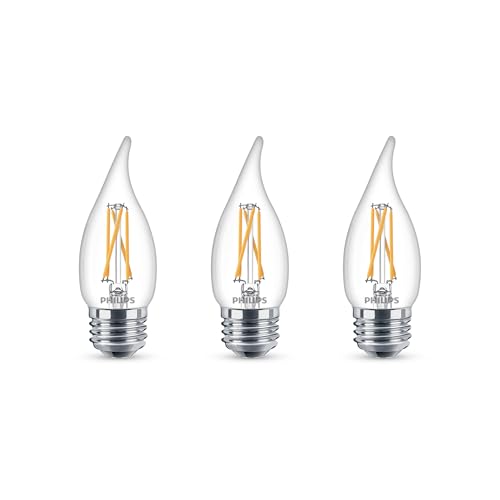 PHILIPS LED Flicker-Free Dimmable BA11 Classic Glass Light Bulb, 500 Lumen, 2200K-2700K, 5.5W=60W, E26 Base, Title 20 Certified, 3-Pack