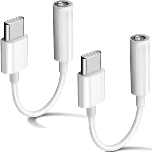 2 Pack USB C to 3.5mm Headphone Jack Adapter Type C Port Audio Aux Cable Dongle Compatible with iPhone 17/16/15/15 Plus/15 Pro/15 Pro Max/iPad/Pixel