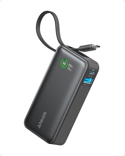 Anker Nano Power Bank,10,000mAh 30W Portable Charger,Built-in USB-C Cable