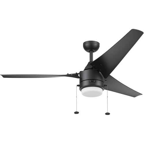 Prominence Home Teo 56" LED Indoor Outdoor Ceiling Fan with Light, Matte Black - Wet Rated Dual Mounting Fan with Pull Chain and Reversible Airflow