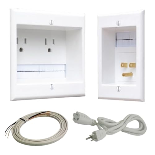 PowerBridge TWO-PRO-6 Dual Outlet TV Cord Hider for Wall Mounted TVs - Recessed In-Wall Cable hider System for Power & Low Voltage - Matches Existing