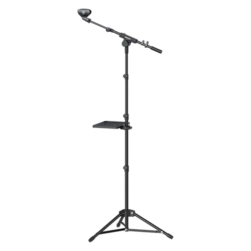 PHENYX PRO Microphone Stand with 22x16cm Large Tray, Adjustable Stand Height, Dual Mic Clips & Carrying Bag, Ideal for Live Streaming, Recording, and