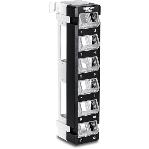 TRENDnet 12-Port Blank Angled Wall Mount Keystone Patch Panel, TC-KP12V, Use with TRENDnet Keystone Jacks (Sold Separately), Snap-in Style, Quick