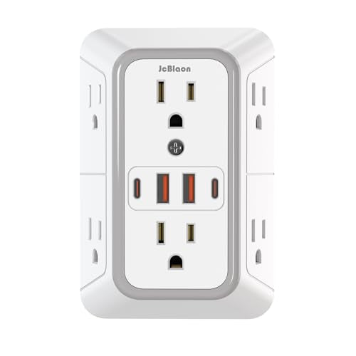 JcBlaon Outlet Extender Surge Protector - 6 Outlet Splitter with 4 USB Ports (2 USB C), Multiple Plug Expander Wall Charger, 3 Sided Multi Plug Wall