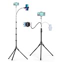 Aureday Phone Tripod, 92" Cell Phone Stand with 15" Gooseneck, Remote and Phone Holder, Overhead & Selfie Stick for Recording/Watching/Vlog