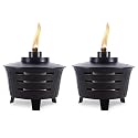 TIKI Mini Fire Pit Tabletop Torch 2-Pack, Outdoor Decorative TIKI Torch for Patio, Backyard, and Garden, Black Metal Tabletop Flame Torch, Includes