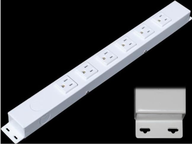 16” Hardwired Power Strip (NO Power Cord), 6 Vertical Outlets (NOT Tamper Resistant), with Ears (with mounting tabs on Both Ends), 15A (NOT a 20 Amp