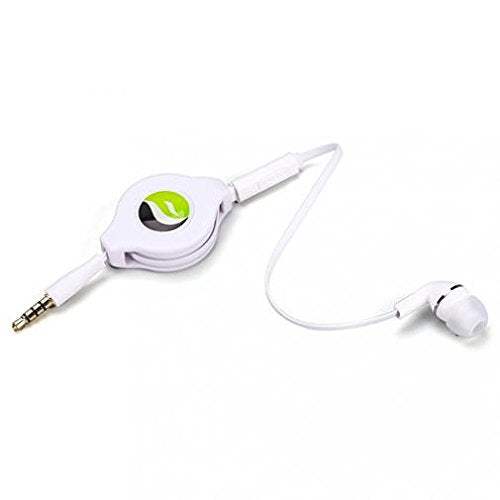 Premium Retractable Headset Mono Hands-Free Earphone Mic Single Earbud Headphone Earpiece in-Ear Wired [3.5mm] White for Verizon Samsung Galaxy J3…