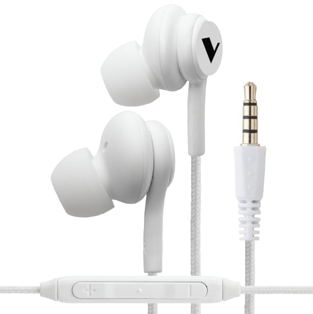 The Voice Wired Stereo Earbuds with Microphone, Ergonomic Comfort Design with Braided 4-Foot Cable (White)