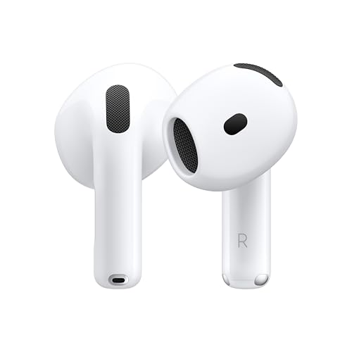Apple AirPods 4 Wireless Earbuds, Bluetooth Headphones, Personalized Spatial Audio, Sweat and Water Resistant, USB-C Charging Case, H2 Chip, Up to 30