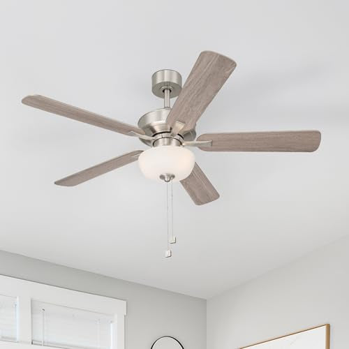 DESIGNERS FOUNTAIN Gallant II Ceiling Fan with Lights, 52 Inch LED 3000K Indoor Outdoor 5-Blades Fan, Pull Chain, Brushed Nickel, FP-GLT52B30A-BN