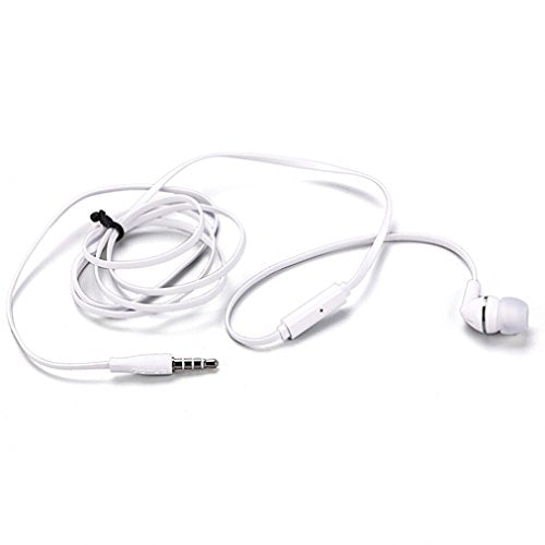 Premium Sound Flat Wired White Hands-Free Mono Headset Single Earphone Earbud w Mic for Verizon LG G3 - Verizon LG G4 - Verizon LG G5 - Verizon LG…
