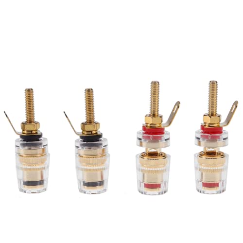 CCeCCe 4 Pack Amplifier Terminal Connectors Insulated Binding Post Ends 5-Way Gold Plated 4mm Banana Female Socket Jack Plug Long Thread M4 Screw
