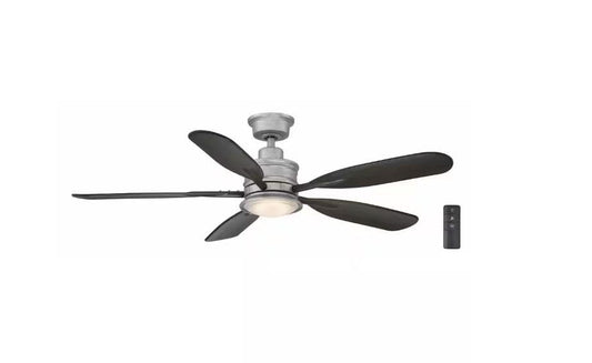 LYTIO Fallsburg 52 in. Integrated LED Indoor/Outdoor Galvanized Ceiling Fan with Light and Remote Control Included