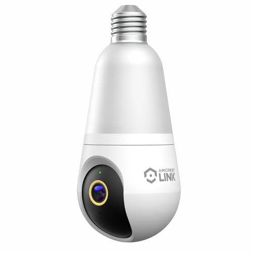 Amcrest Link 4MP Light Bulb WiFi Indoor/Outdoor Camera, Human Detection, 90.5° FOV, Pan/Tilt, IP45, AI Night Color, 2.4GHz/5GHz Dual Band Camera
