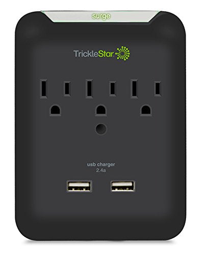 TrickleStar TS1207-3 Outlet Extender Power Tap w/USB Charging Ports, Ceramic, Fireproof Surge Protector Outlet, Power Strip with USB Ports, Plug