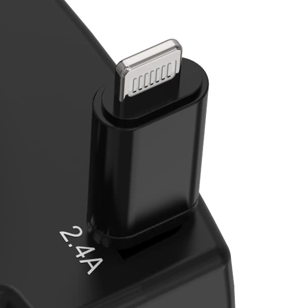 Dual Retractable Car Charger Compatible with iPhone Cell Phone, Fast Charge 2.4A 44W, Retractable Cables (3Ft) and 2 USB Ports Car Charger Adapter