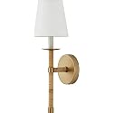 Capital Lighting 647211MA-705 Tulum White Fabric Shade with Handcraft Rattan Torchiere Wall Sconce, 1-Light 60 Watt, 18" H x 6" W, Matte Brass